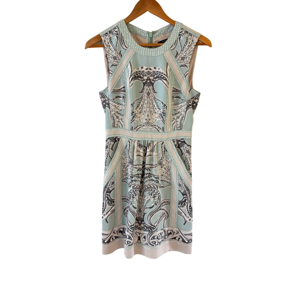 BCBGMAXAZRIA Donatela Dress Womens Size 0 Paisley Tahati‎ Blue Crepe Mini